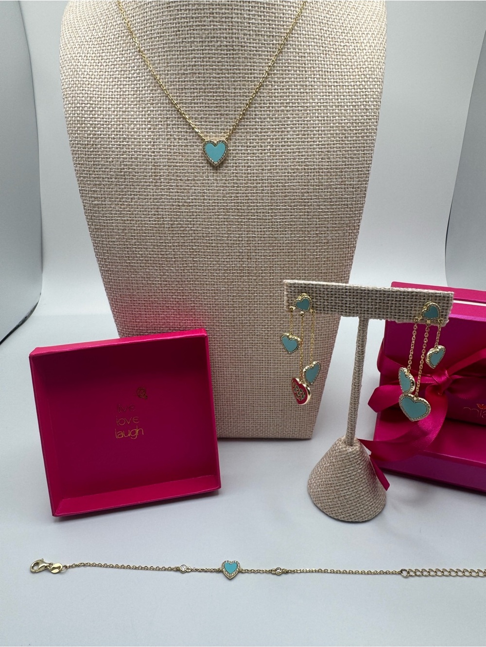 MIA Gold-Tone Necklace and Heart Charm Earring & Bracelet Set in Turquoise